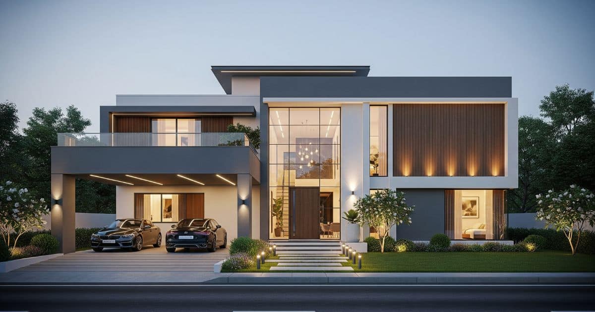 A completed Urban Developers residential villa at dusk